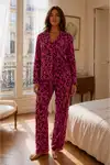 Kadın Relax Fit Düğme Mavi Pijama Takımı - Görsel 13