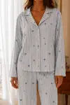 Kadın Relax Fit Düğme Mavi Pijama Takımı - Görsel 3