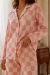Kadın Relax Fit Düğme Mavi Pijama Takımı - Görsel 9