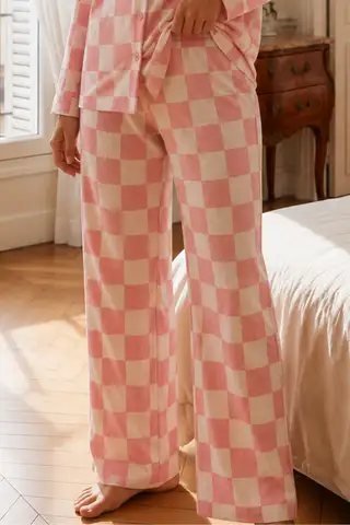 Kadın Relax Fit Düğme Mavi Pijama Takımı - 10