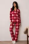 Kadın Düğmeli Kışlık Ev Kırmızı Pijama Takımı - Görsel 1