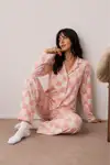 Kadın Düğmeli Kışlık Ev Kırmızı Pijama Takımı - Görsel 14