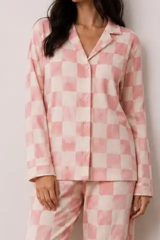 Kadın Düğmeli Kışlık Ev Kırmızı Pijama Takımı - 15