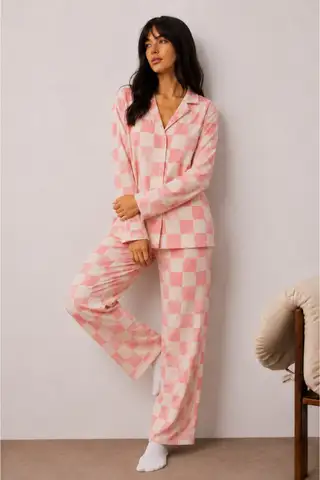 Kadın Düğmeli Kışlık Ev Kırmızı Pijama Takımı - 17