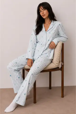 Kadın Düğmeli Kışlık Ev Kırmızı Pijama Takımı - 20