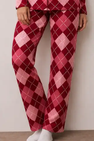 Kadın Düğmeli Kışlık Ev Kırmızı Pijama Takımı - 4