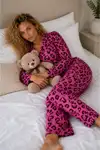 Kadın Örme Gömlek Yaka Kırmızı Pijama Takımı - Görsel 11