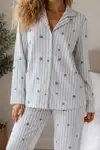 Kadın Örme Gömlek Yaka Kırmızı Pijama Takımı - Görsel 15