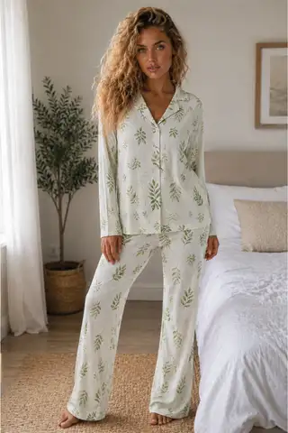 Kadın Örme Gömlek Yaka Kırmızı Pijama Takımı - 19