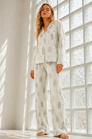 Kadın Regular Bürümcük Çağla Yeşili Pijama Takımı - 1