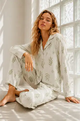 Kadın Regular Bürümcük Çağla Yeşili Pijama Takımı - 2