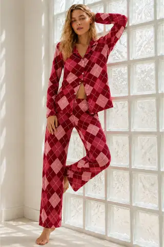 Kadın Regular Bürümcük Çağla Yeşili Pijama Takımı - 11