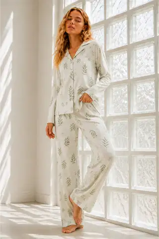 Kadın Regular Bürümcük Çağla Yeşili Pijama Takımı - 6