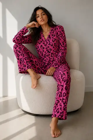 Kadın Uzun Kol Pamuklu Mavi Pijama Takımı - 20