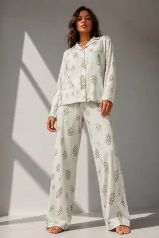 Kadın Uzun Kol Pamuklu Mavi Pijama Takımı - 7