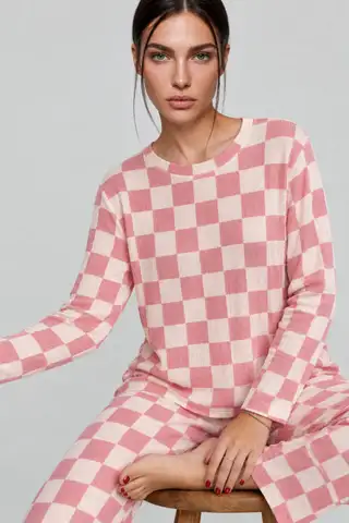 Kadın Çizgili Regular Fit Pembe Pijama Takımı 4691 - 1