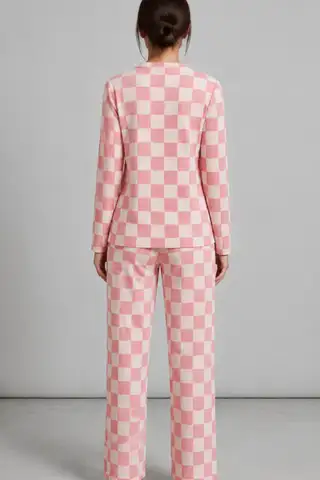 Kadın Çizgili Regular Fit Pembe Pijama Takımı 4691 - 2