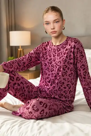 Kadın Çizgili Regular Fit Pembe Pijama Takımı 4691 - 11