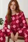 Kadın Çizgili Regular Fit Pembe Pijama Takımı 4691 - Görsel 13
