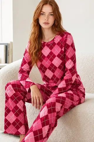 Kadın Çizgili Regular Fit Pembe Pijama Takımı 4691 - 16