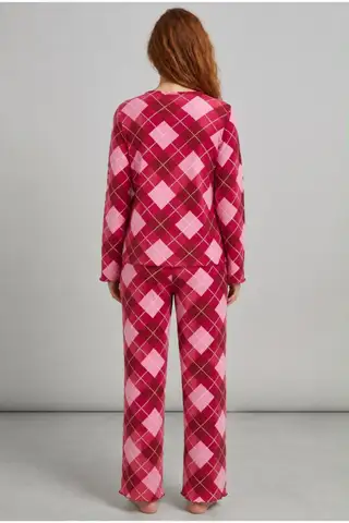 Kadın Çizgili Regular Fit Pembe Pijama Takımı 4691 - 17