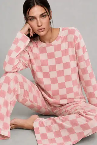 Kadın Çizgili Regular Fit Pembe Pijama Takımı 4691 - 3