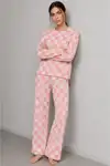 Kadın Çizgili Regular Fit Pembe Pijama Takımı 4691 - Görsel 4