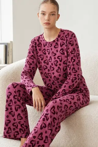 Kadın Çizgili Regular Fit Pembe Pijama Takımı 4691 - 7