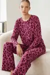 Kadın Çizgili Regular Fit Pembe Pijama Takımı 4691 - Görsel 7