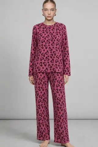 Kadın Çizgili Regular Fit Pembe Pijama Takımı 4691 - 9