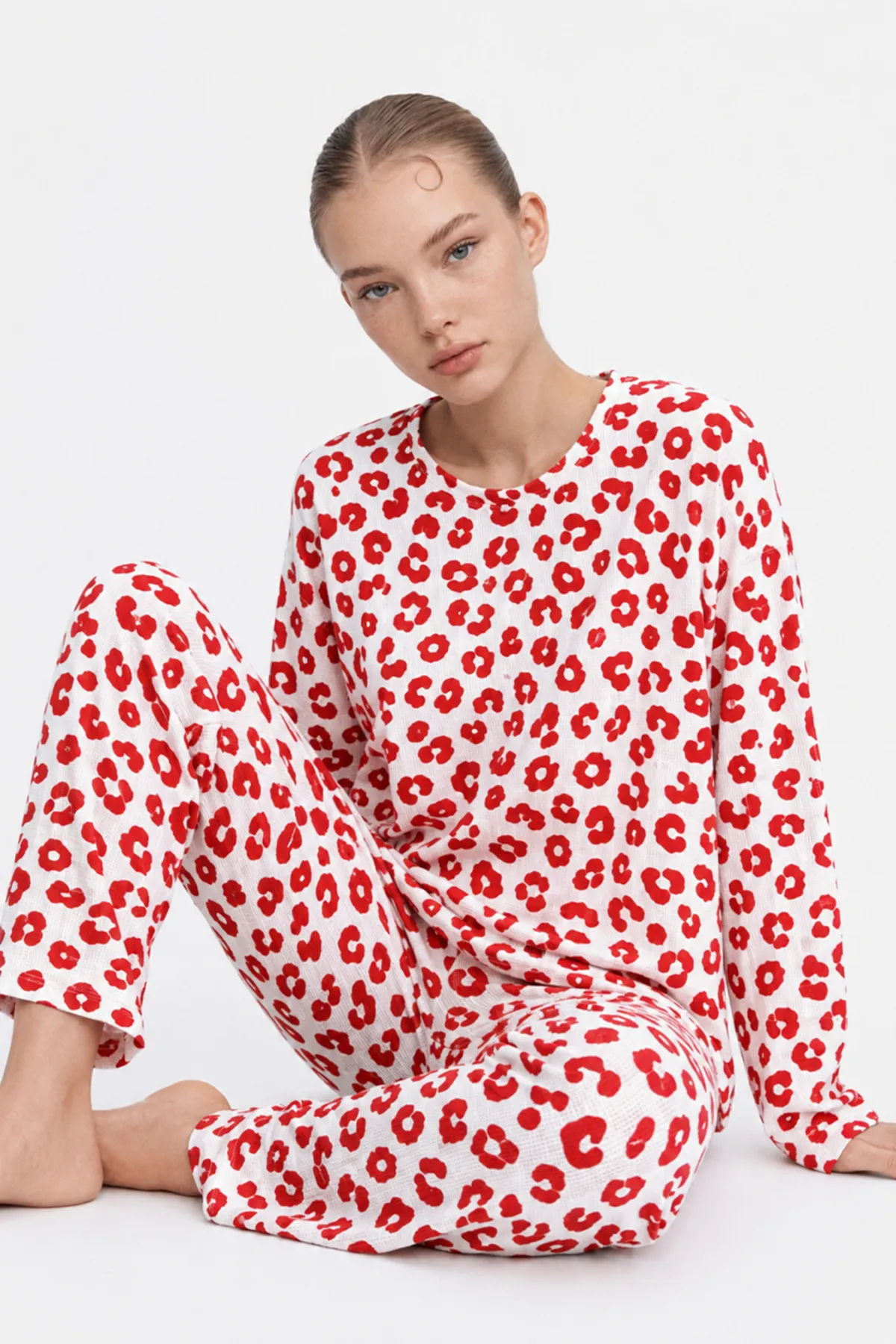 Kadın Comfort Esnek Kırmızı Pijama Takımı 4686