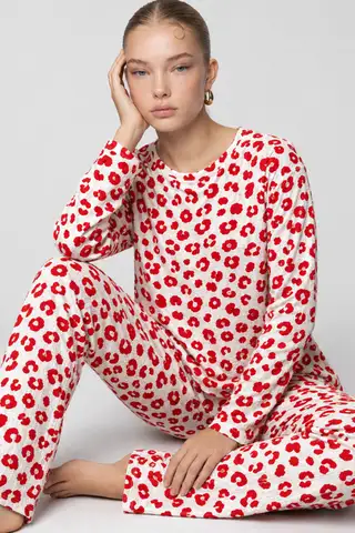 Kadın Comfort Esnek Kırmızı Pijama Takımı 4686 - 2