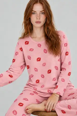 Kadın Comfort Esnek Kırmızı Pijama Takımı 4686 - 11