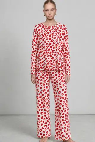Kadın Comfort Esnek Kırmızı Pijama Takımı 4686 - 3