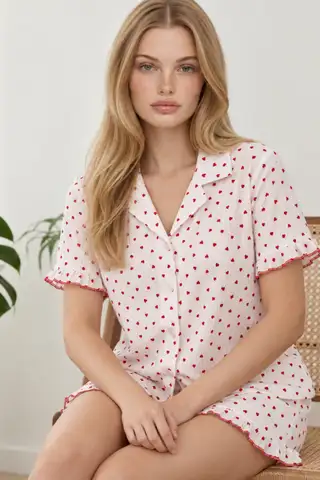 Kadın Şortu Rahat Ekru Pijama Takımı 4747