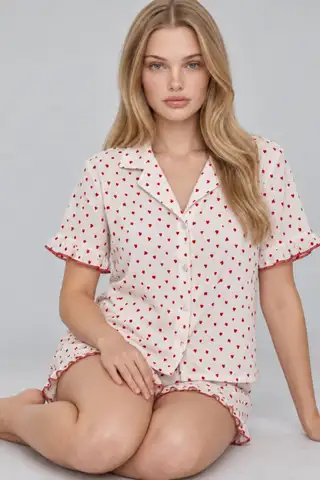 Kadın Şortu Rahat Ekru Pijama Takımı 4747 - 4