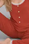 Kadın Dantelli V Yaka Kırmızı Pijama Takımı 4744 - Görsel 6