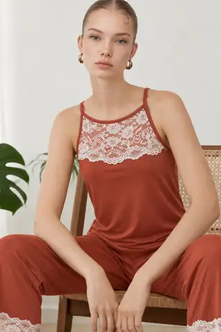 Kadın Dantelli Relaxed Yeşil Pijama Takımı 4745 - 7