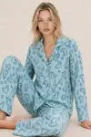 Kadın Uzun Kol Rahat Mavi Pijama Takımı 4761 - Görsel 1