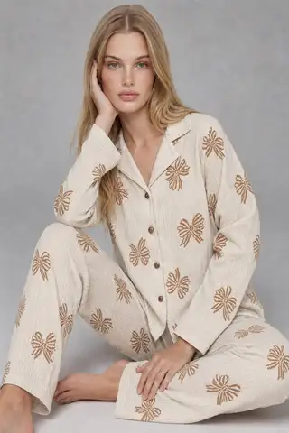 Kadın Uzun Kol Rahat Mavi Pijama Takımı 4761 - 20