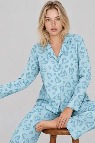 Kadın Uzun Kol Rahat Mavi Pijama Takımı 4761 - 3
