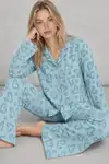 Kadın Uzun Kol Rahat Mavi Pijama Takımı 4761 - Görsel 4
