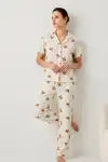 V Yaka Kapama Lastik Bel Kırık Beyaz Pijama Takımı - Görsel 2