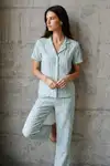 V Yaka Düğmeli Casual Su Yeşili Pijama Takımı - Görsel 3