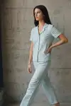 V Yaka Düğmeli Casual Su Yeşili Pijama Takımı - Görsel 5