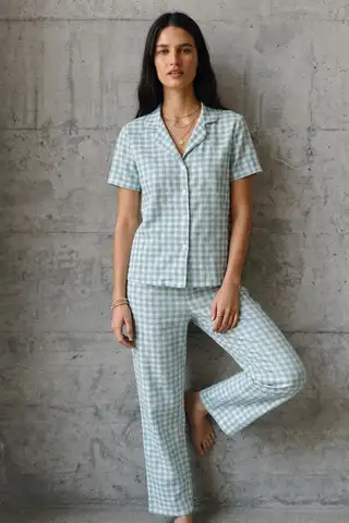 V Yaka Düğmeli Casual Su Yeşili Pijama Takımı - 6