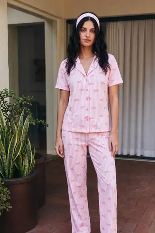 Viskon Karışım Homewear Pembe Pijama Takımı - 3