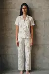 V Yaka Düğmeli Casual Çok Renkli Pijama Takımı - Görsel 3
