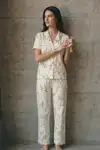 V Yaka Düğmeli Casual Çok Renkli Pijama Takımı - Görsel 4