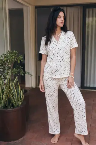 Viskon Karışım Homewear Kar Beyaz Pijama Takımı - 1